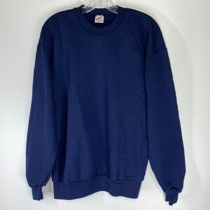 Vintage Jerzees Navy Blue Blank Crew Neck Pullover Sweatshirt Size Large